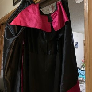 Witch/ warlock  v neck. Halloween costume long black dress lined with red satin.